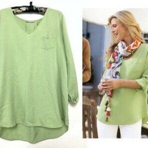 Soft Surroundings Tencel Margarita Green Roll Tab Sleeves Tunic Top Size XS